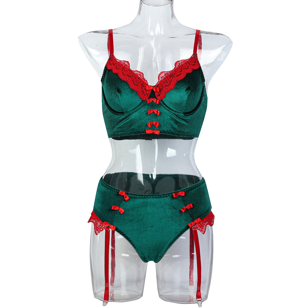 Christmas European and American Style Lingerie Set with Bow Tie Two Pieces