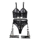 Sexy lingerie three piece embroidered hollow perspective shaping set
