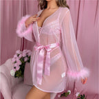 Christmas outfit lace see through uniform jacket bra lingerie three piece set nightgown