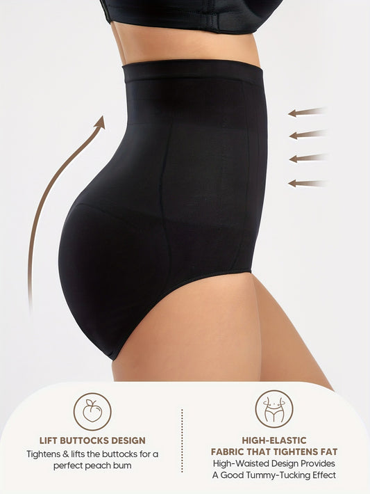 Women's High Waist Tummy Control & Hip Lifting Body Shapewear Underwear, Seamless Solid Briefs With Polyamide Material, Women's Panties Great Comfy & Breathable & Stretchy Slimming Panties, Women's Lingerie & Underwear, Women