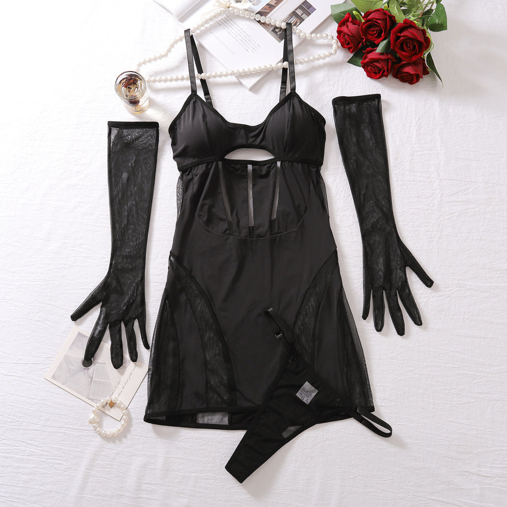 Sexy mesh wrapped hip suspender dress sexy lingerie set