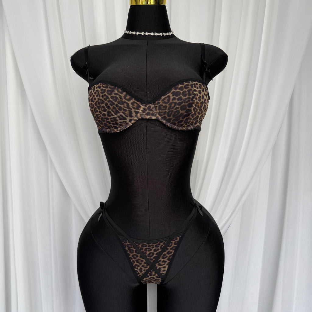 Sexy Lingerie Set -  Leopard Print Erotic French Bra Ultra-thin Mesh Underwear
