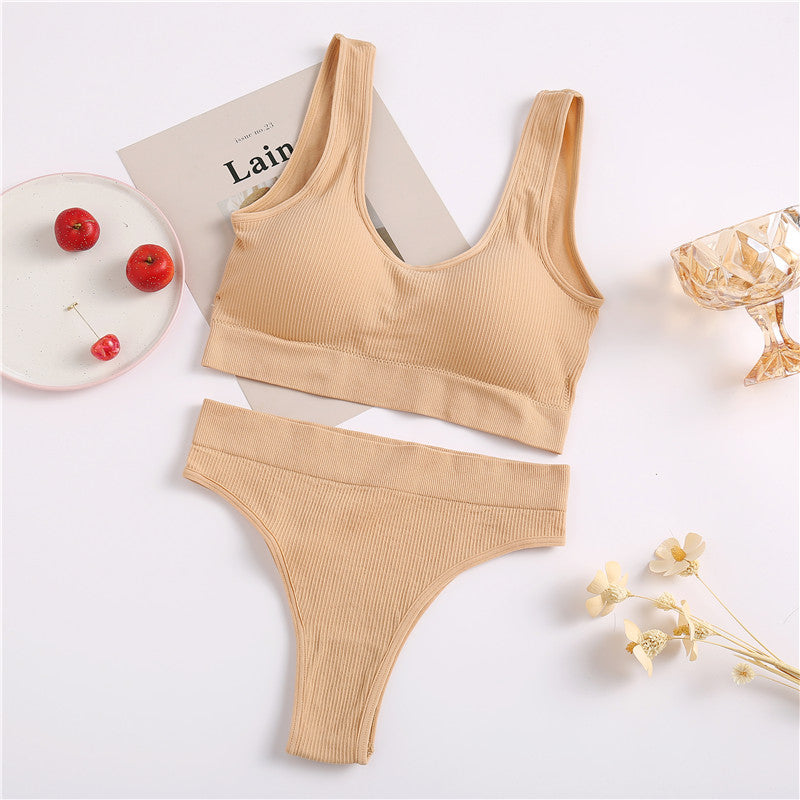 Seamless Women Underwear Set Tops Set Panties Women Wireless Lingerie Suit Padded Bras Backless Ling