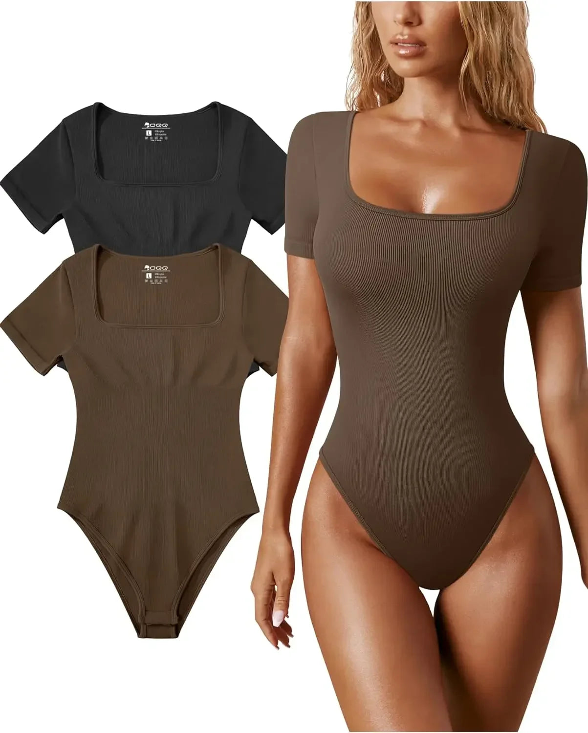 Women's Bodysuits Sexy Ribbed One Piece Square Neck Short Sleeve Bodysuits sexy bodysuit lingerie bodysuit