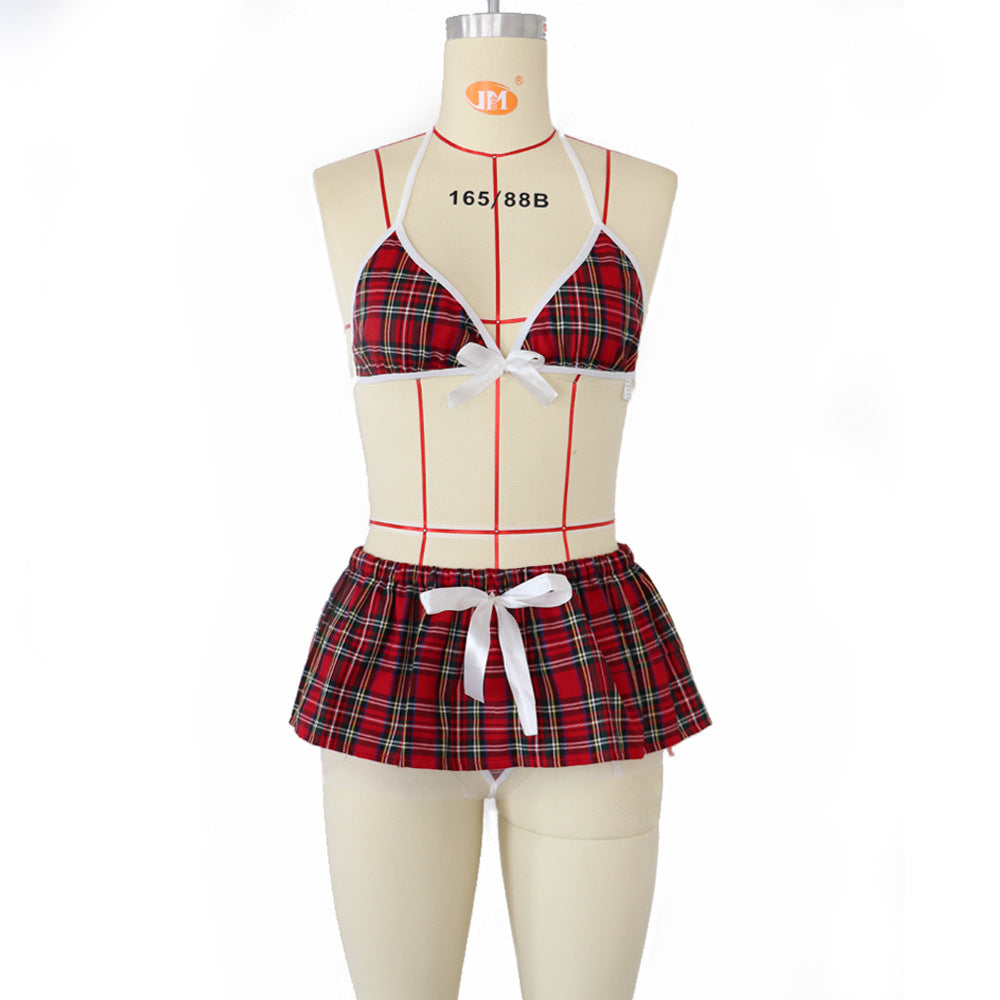 New sexy lingerie sexy uniform net red temptation red plaid skirt student suit