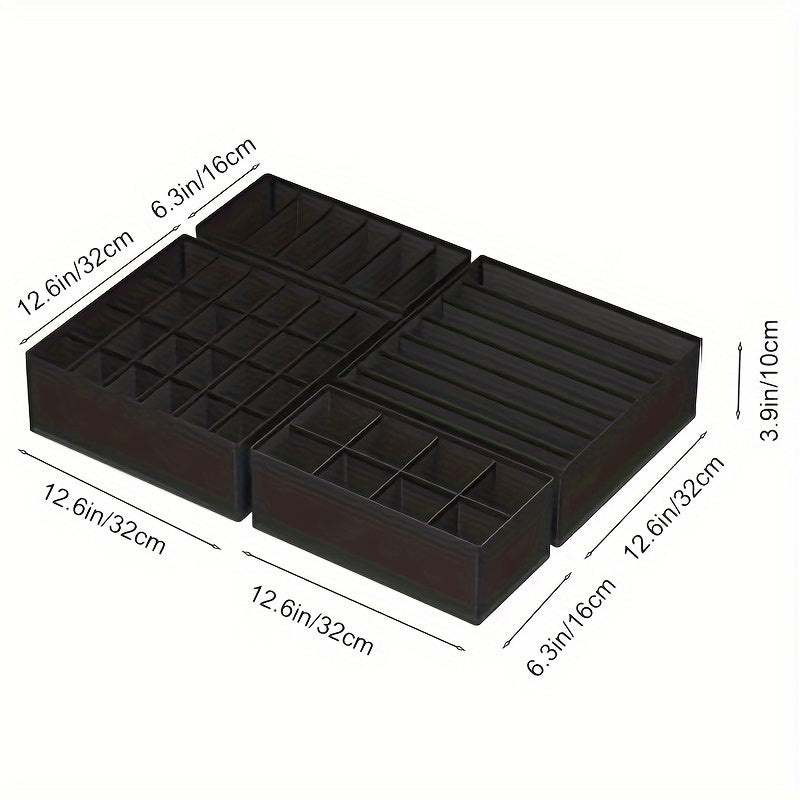 4pcs Underwear & Bras Organizer Storage Boxes - Foldable Drawer Dividers with Multi-Compartment for Socks, Ties, Belts, Scarves - Durable Plastic Closet Organizers, Space-Saving Design, Clothes Organizer Storage, Wardrobe Org