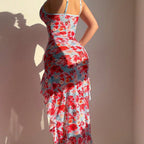 Mesh floral camisole dress sleepwear erotic lingerie sexy women's set