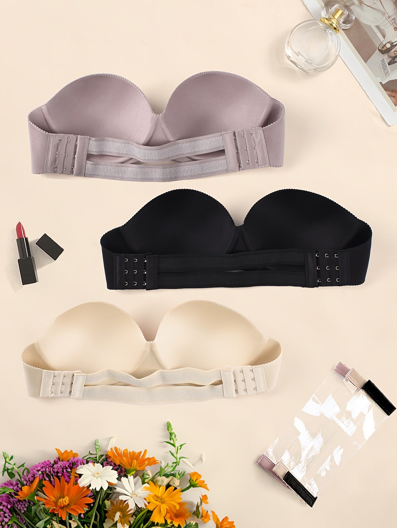 3pcs Soft Strapless Comfy Bandeau Bras, Everyday Stretch Women's Lingerie & Underwear