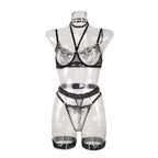 Lace hollow splicing perspective metal chain hanging neck sexy lingerie