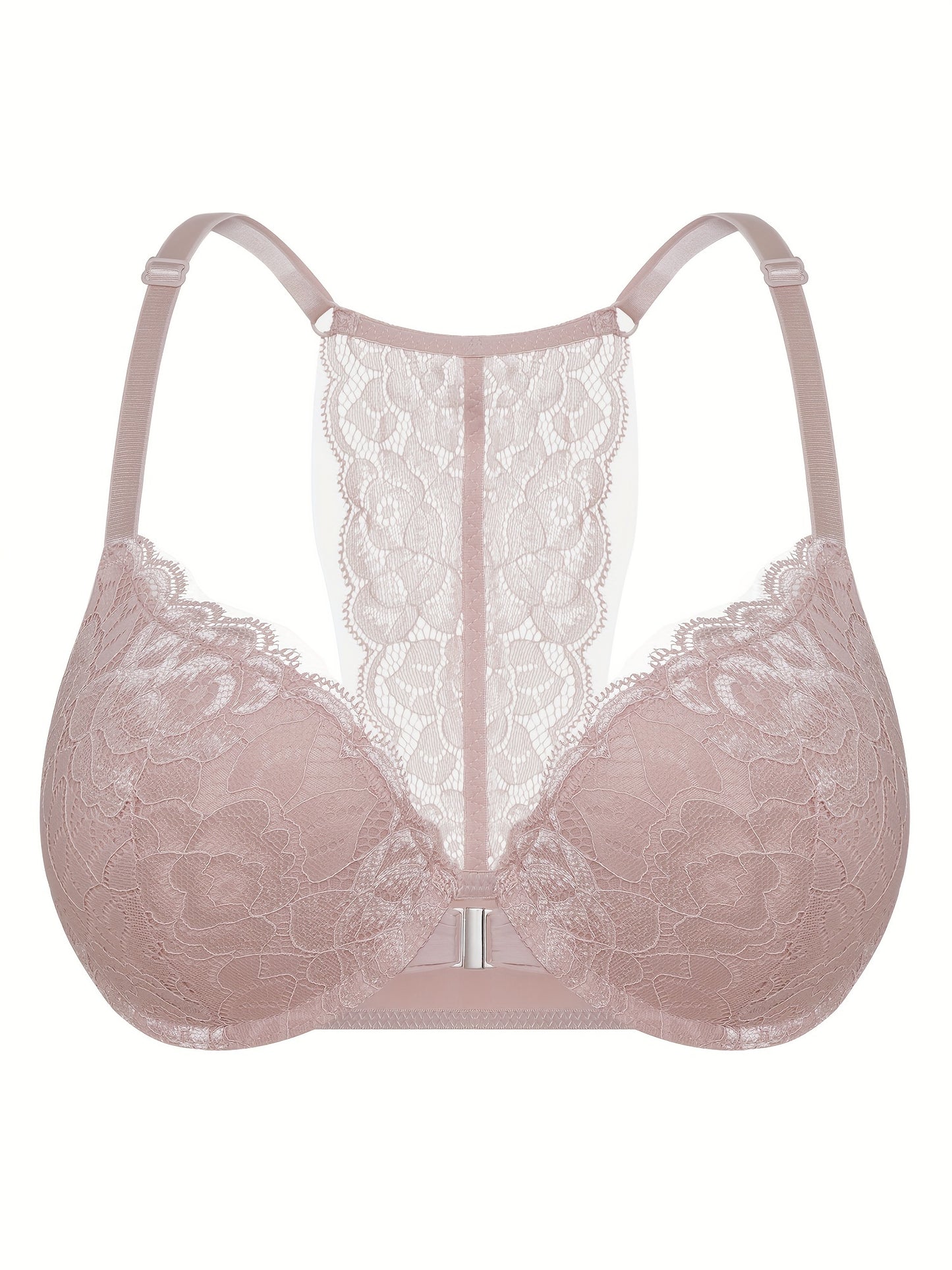 Front Closure Push Up Bras for Women, Comfortable Padded Lace T-Shirt Bra, Lace Racerback Push Up Bra, Ultra Soft and lightweight, Lightly Lined, Women's Lingerie, Underwire