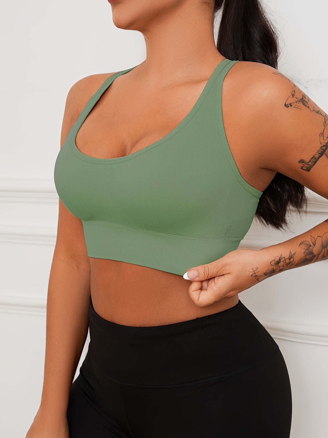 5-Pack Low-Cut Neck Seamless Sports Bras - Comfortable, Breathable, High-Stretch Nylon Fabric, Shockproof, Adjustable Closure - Stylish, Solid Color, Knit Fabric Yoga & Fitness Tank Tops for Womens Gym Wear