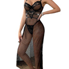 Sexy and Alluring Lace Sheer Fitted Lingerie with Butt-lifting Bodysuit Two-piece Set
