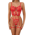 Summer Red Floral Embroidery Sexy Lingerie Push-up Comfortable Adjustable Straps Luxury Two-piece Set