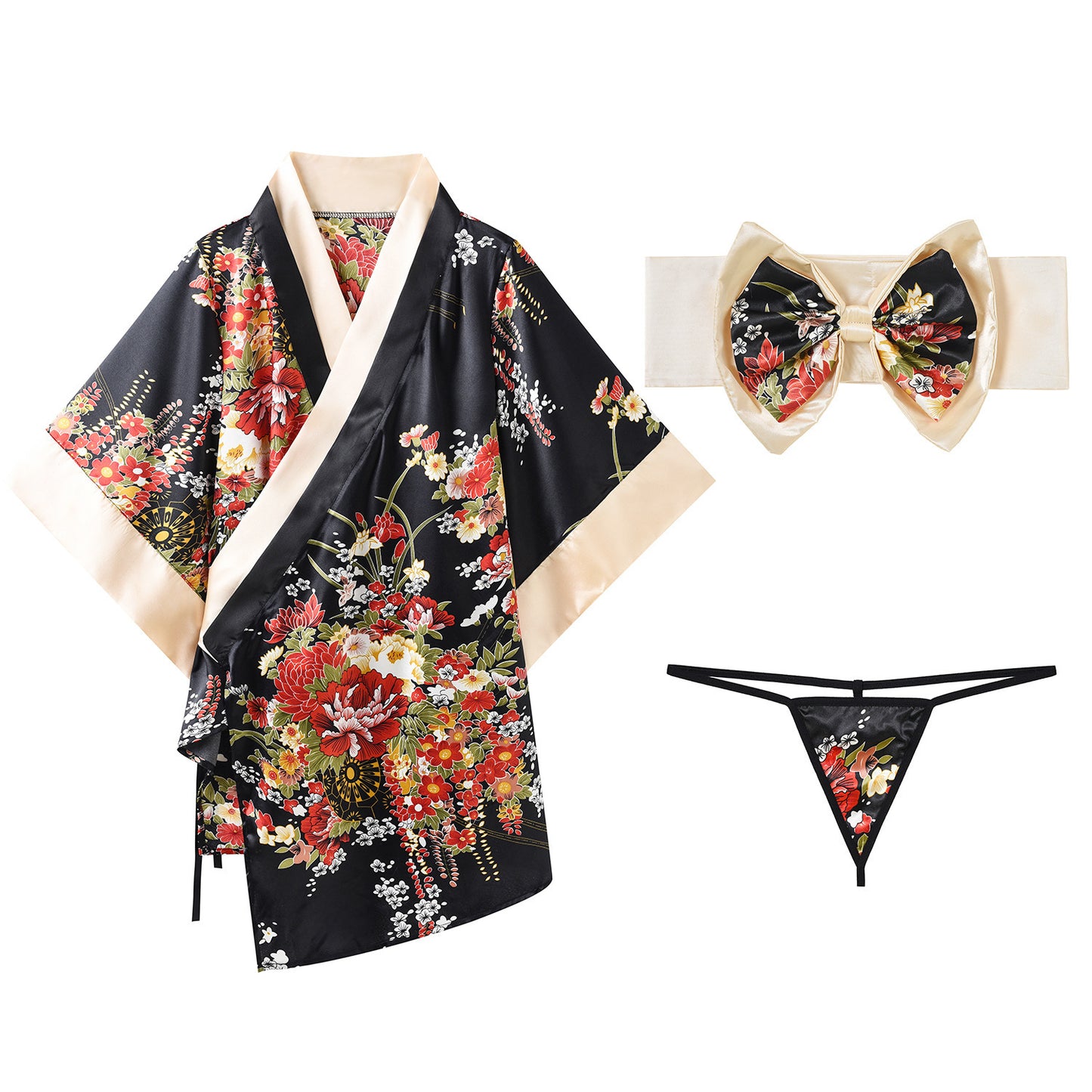 Sexy Floral Japanese Kimono Lace Bathrobe Large Size Nightgown New Suit Sexy Lingerie