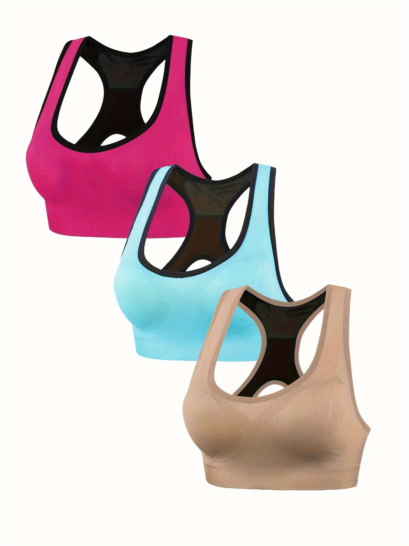 Zimi Collection 3pcs Women's Seamless Sports Bras - Comfortable, Shockproof, Backless Design for Everyday Fitness