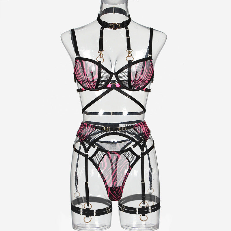 Sexy neck hanging mesh sexy lingerie detachable five piece set
