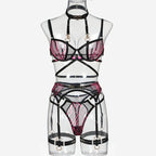 Sexy neck hanging mesh sexy lingerie detachable five piece set