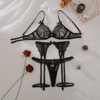 Black perspective embroidery sexy slim fit shaping lingerie split set