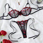 High-Quality Black Erotic Lingerie Set with Steel Support Transparent Embroidery