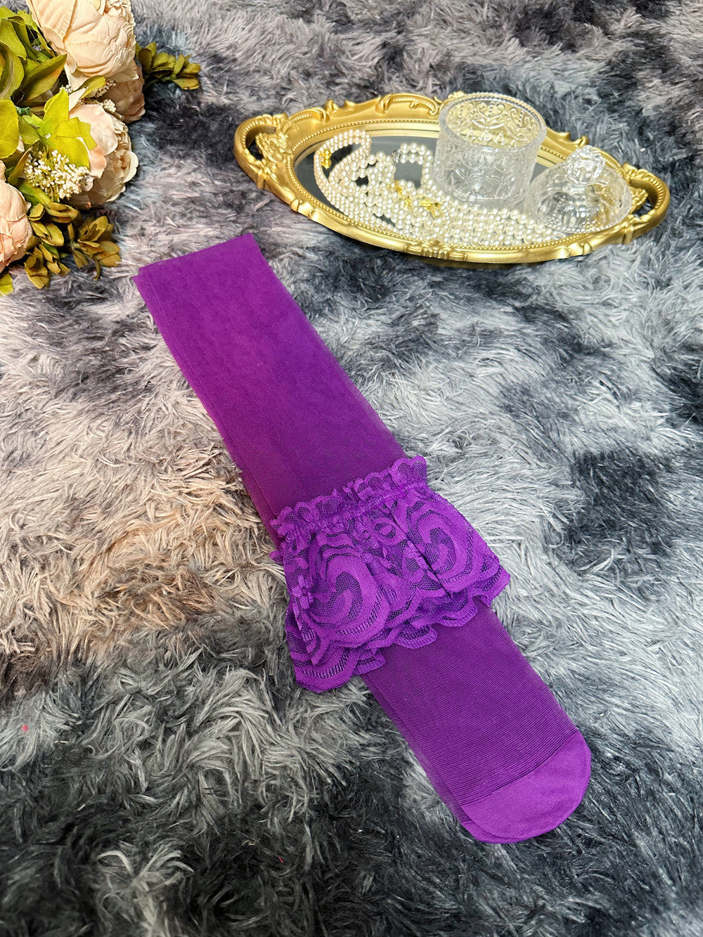 Purple Erotic Lingerie Set - Sexy Lace Pure Desire Hollow-out Open-crotch Panties Transparent Suit