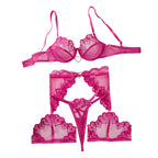 Love embroidery perspective mesh sexy lingerie thong set