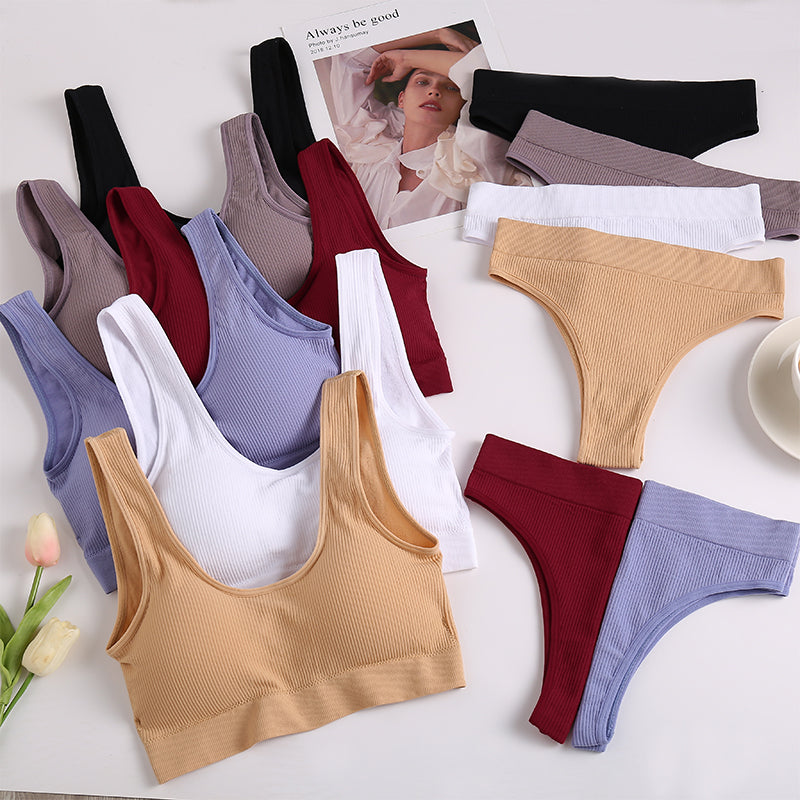 Seamless Women Underwear Set Tops Set Panties Women Wireless Lingerie Suit Padded Bras Backless Ling