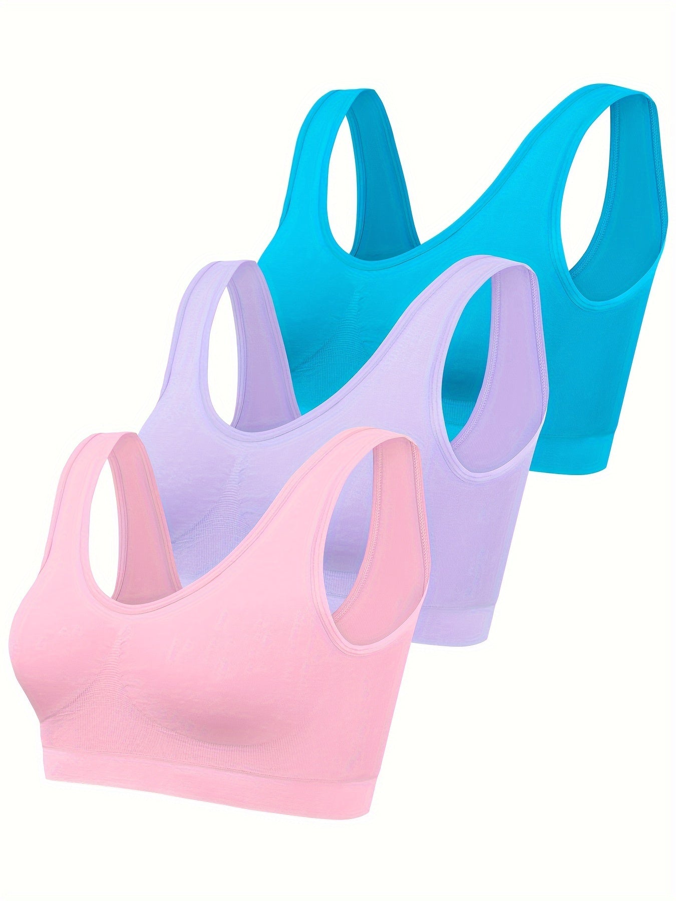 [3pcs Seamless Sports Bras] 3pcs Lightweight Women's Seamless Sports Bras | Comfortable, No-Pad Design for Yoga & Fitness, Nylon Blend, Thin, Innerwear