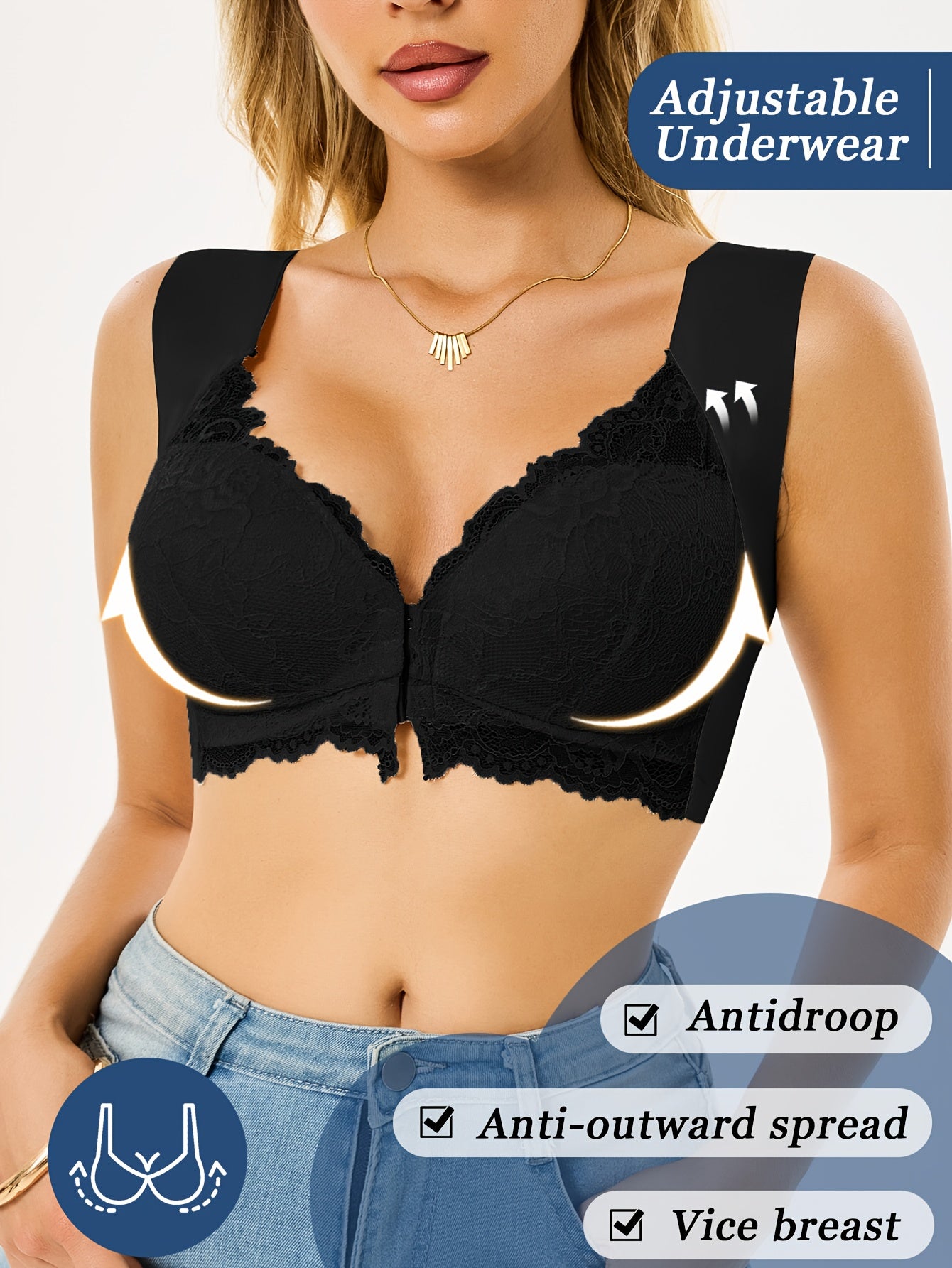 6pcs Of Women's Lace-trimmed, Wire-free Front-clasp Bras - Comfortable, Seamless Casual Attire, Soft And Breathable Fabrics for Sexy And Elegant Lingerie, Bra And Panty Sets for Women, Under Wire Bras for Women Push Up Heavy