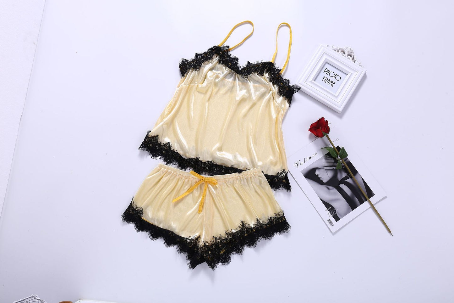 Women Sexy Sleepwear Kit Ladies Sleeveless Lingerie Lace V-Neck Nightgown Polyester Pijama