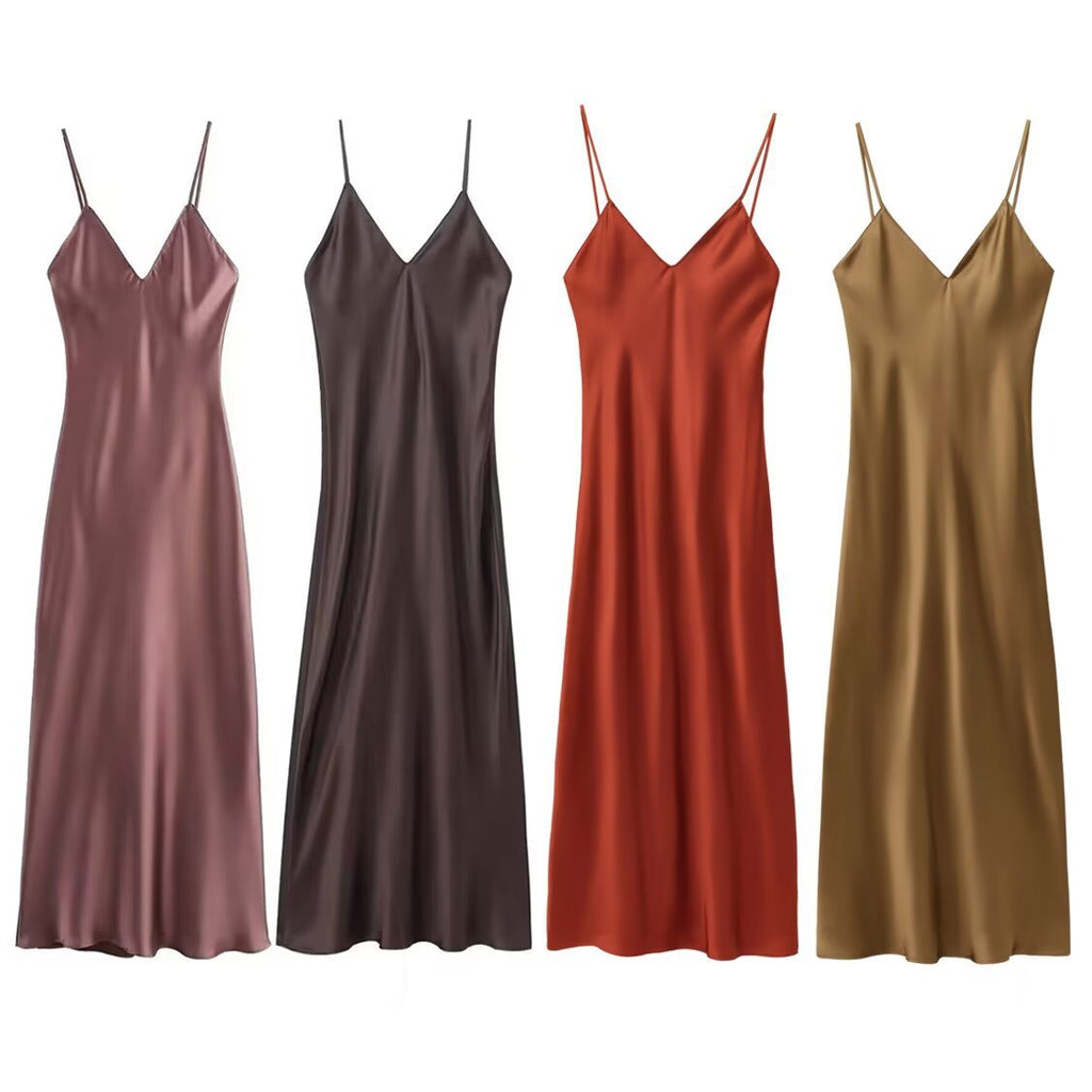 Fashion casual lingerie style silk texture suspender dress for women