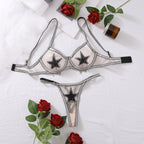 Fashionable and sexy pentagram bra set with mesh transparent and erotic lingerie underwear