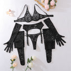Sexy lingerie set comfortable perspective mesh gloves leg socks fun five piece set