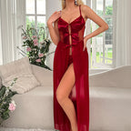 Sexy lingerie, sexy women's suspender, hollowed out see through long skirt, nightgown