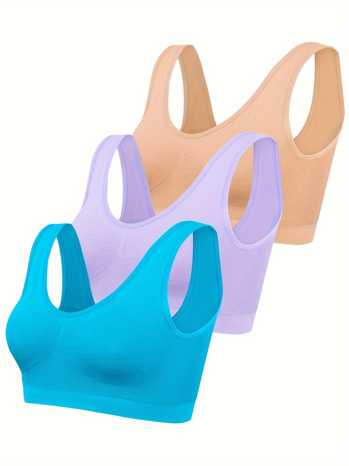 [3pcs Seamless Sports Bras] 3pcs Lightweight Women's Seamless Sports Bras | Comfortable, No-Pad Design for Yoga & Fitness, Nylon Blend, Thin, Innerwear