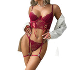 Red Lace Lingerie Set for Women - Sexy , Gathered and Adjustable Straps, Elegant and Comfortable