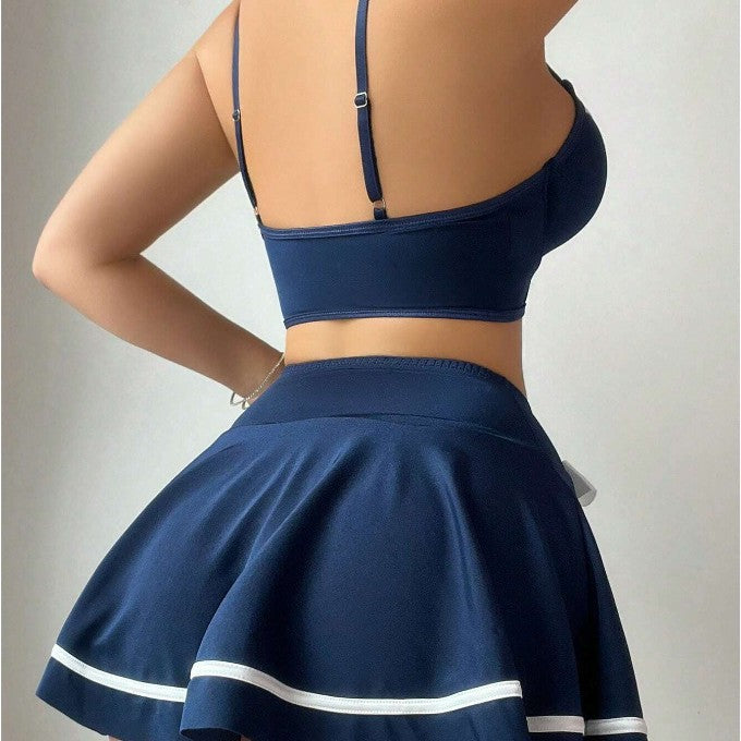 Sexy  Color Block Splicing Strap Bowknot Lingerie Set