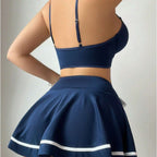 Sexy  Color Block Splicing Strap Bowknot Lingerie Set