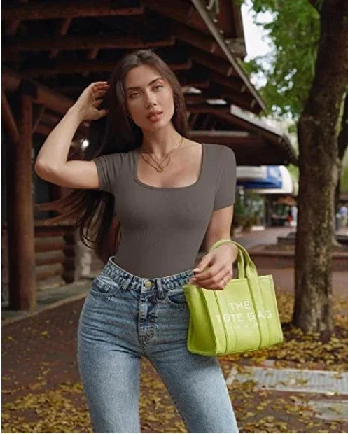 Women's Bodysuits Sexy Ribbed One Piece Square Neck Short Sleeve Bodysuits sexy bodysuit lingerie bodysuit