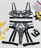 Complex Craft Nightclub Leopard Print Splicing Mesh Waist Shaping Sexy Lingerie Set