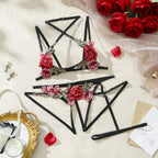 Flower hollow out sexy woven tape lingerie split set for women