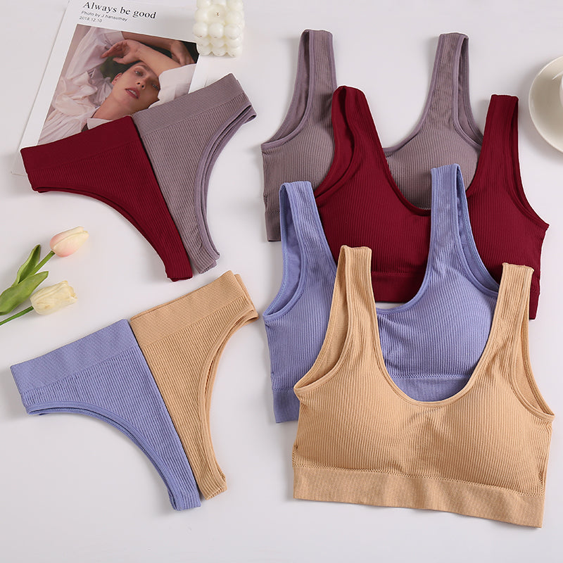 Seamless Women Underwear Set Tops Set Panties Women Wireless Lingerie Suit Padded Bras Backless Ling