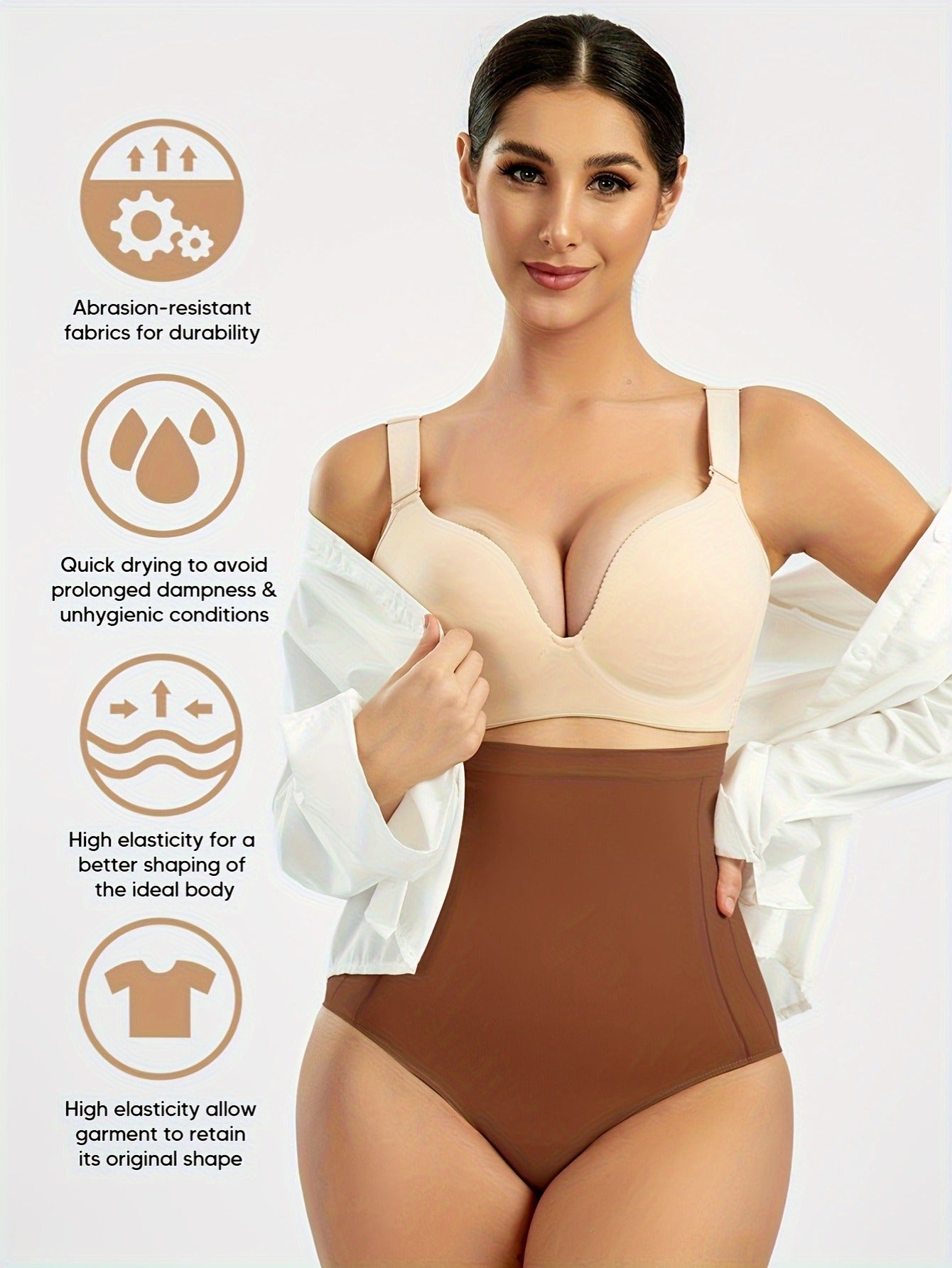 Women's High Waist Tummy Control & Hip Lifting Body Shapewear Underwear, Seamless Solid Briefs With Polyamide Material, Women's Panties Great Comfy & Breathable & Stretchy Slimming Panties, Women's Lingerie & Underwear, Women