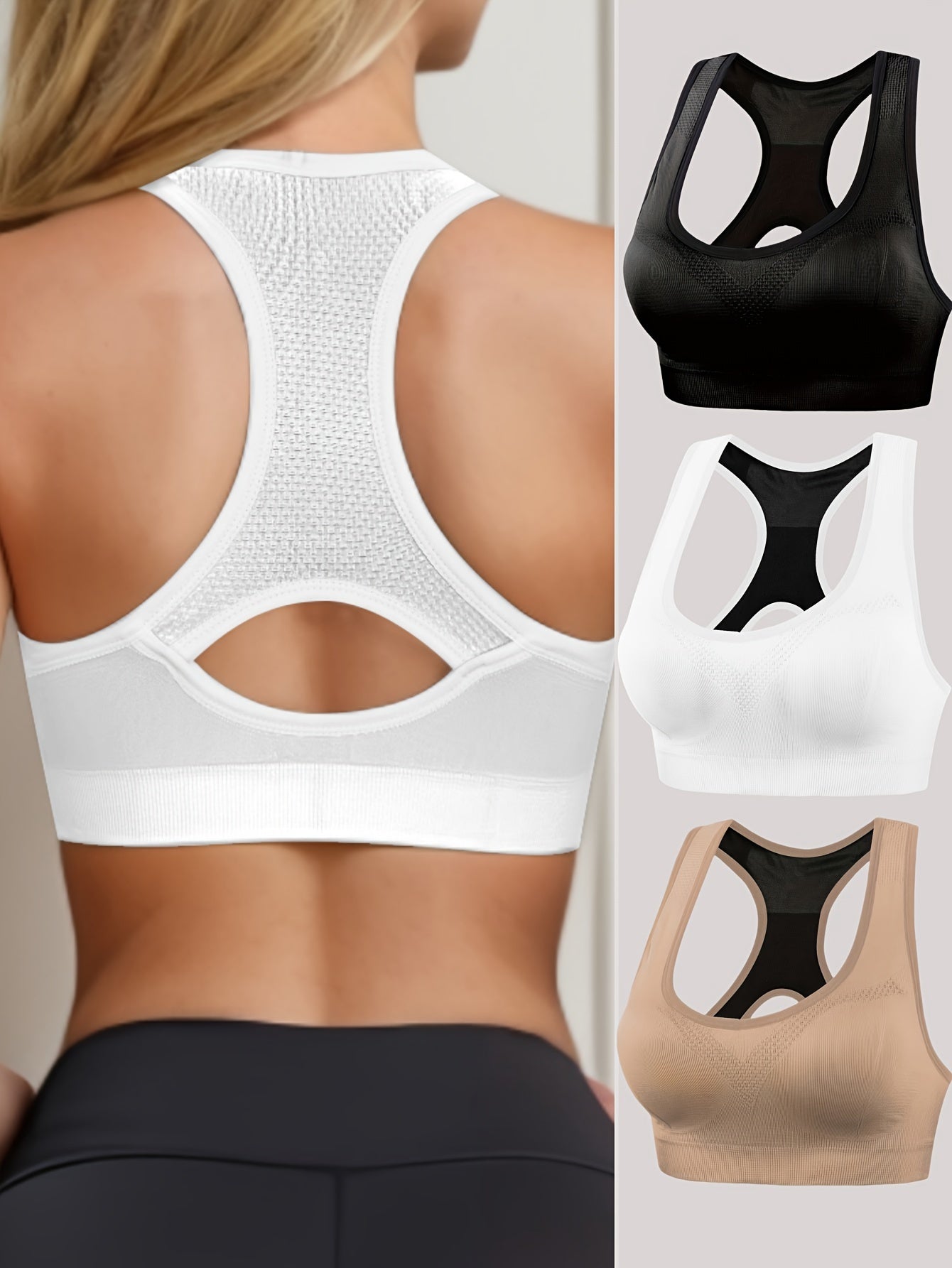 Zimi Collection 3pcs Women's Seamless Sports Bras - Comfortable, Shockproof, Backless Design for Everyday Fitness