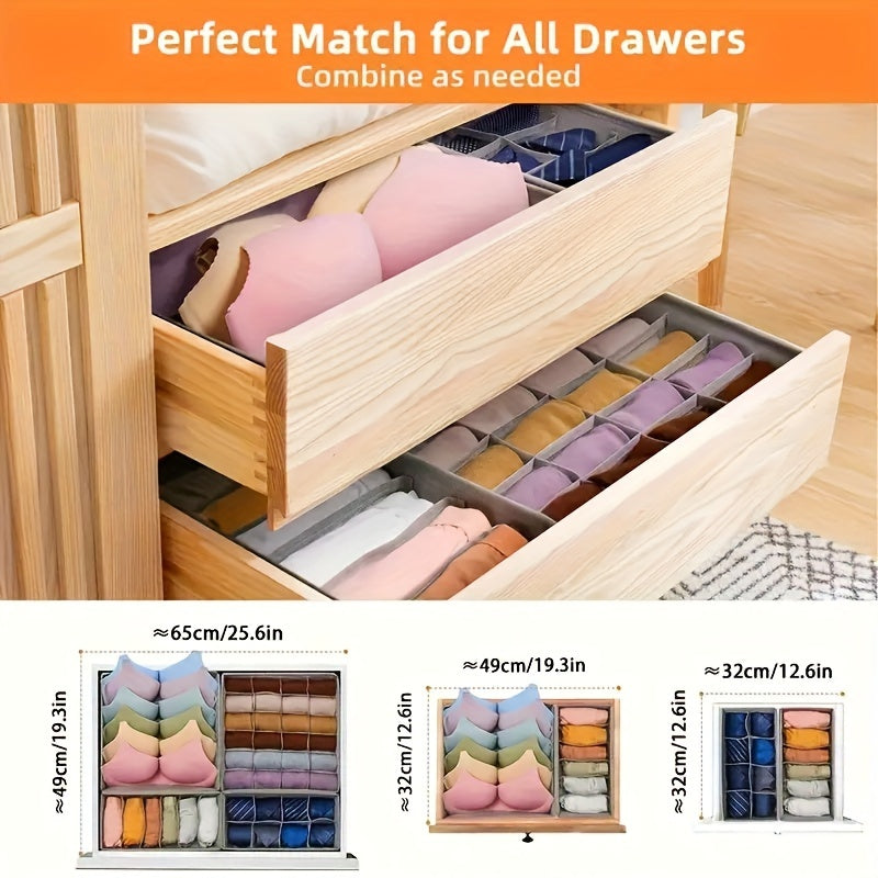 4pcs Underwear & Bras Organizer Storage Boxes - Foldable Drawer Dividers with Multi-Compartment for Socks, Ties, Belts, Scarves - Durable Plastic Closet Organizers, Space-Saving Design, Clothes Organizer Storage, Wardrobe Org