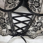 Sexy Mesh Embroidered Floral Cross-Tie Lingerie Set for Women