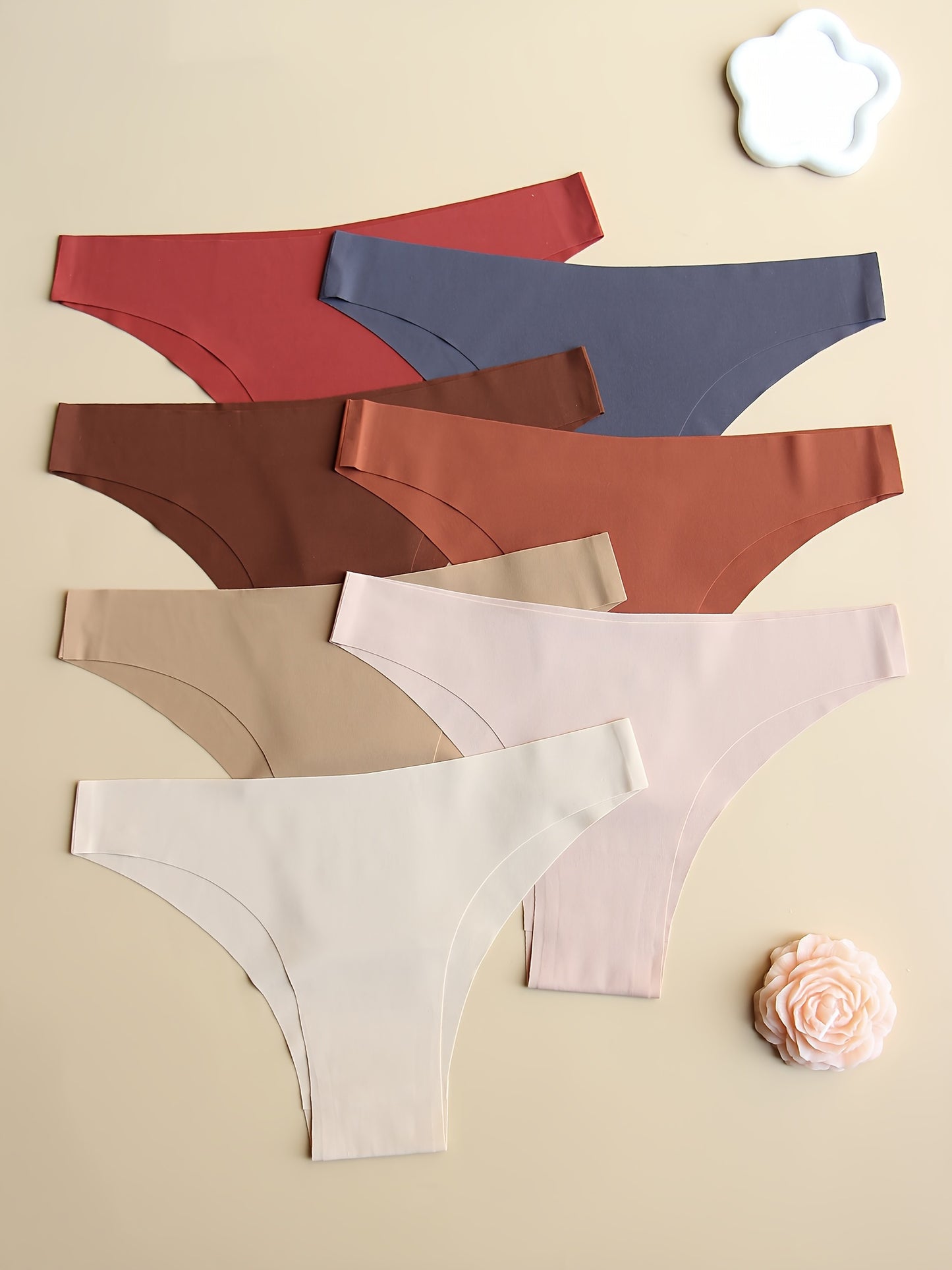 7-Pack Seamless Women's Panties, Low-Rise, Stretchy, Solid Color, No-Track, Comfortable, Breathable, Soft, Simple Style Underwear Set