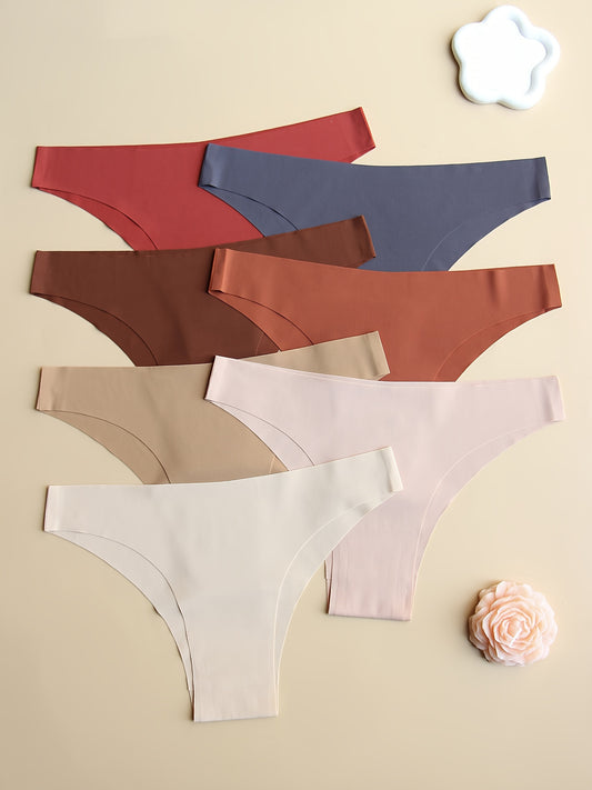 7-Pack Seamless Women's Panties, Low-Rise, Stretchy, Solid Color, No-Track, Comfortable, Breathable, Soft, Simple Style Underwear Set