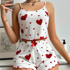 Sexy Lingerie Set with Heart Print Sweet Strap Nightwear Suit