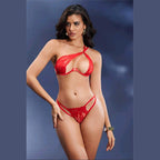 Sexy Lingerie Lace Transparent Three-Point Temptation Padded Push-Up Bra Two-Piece Set