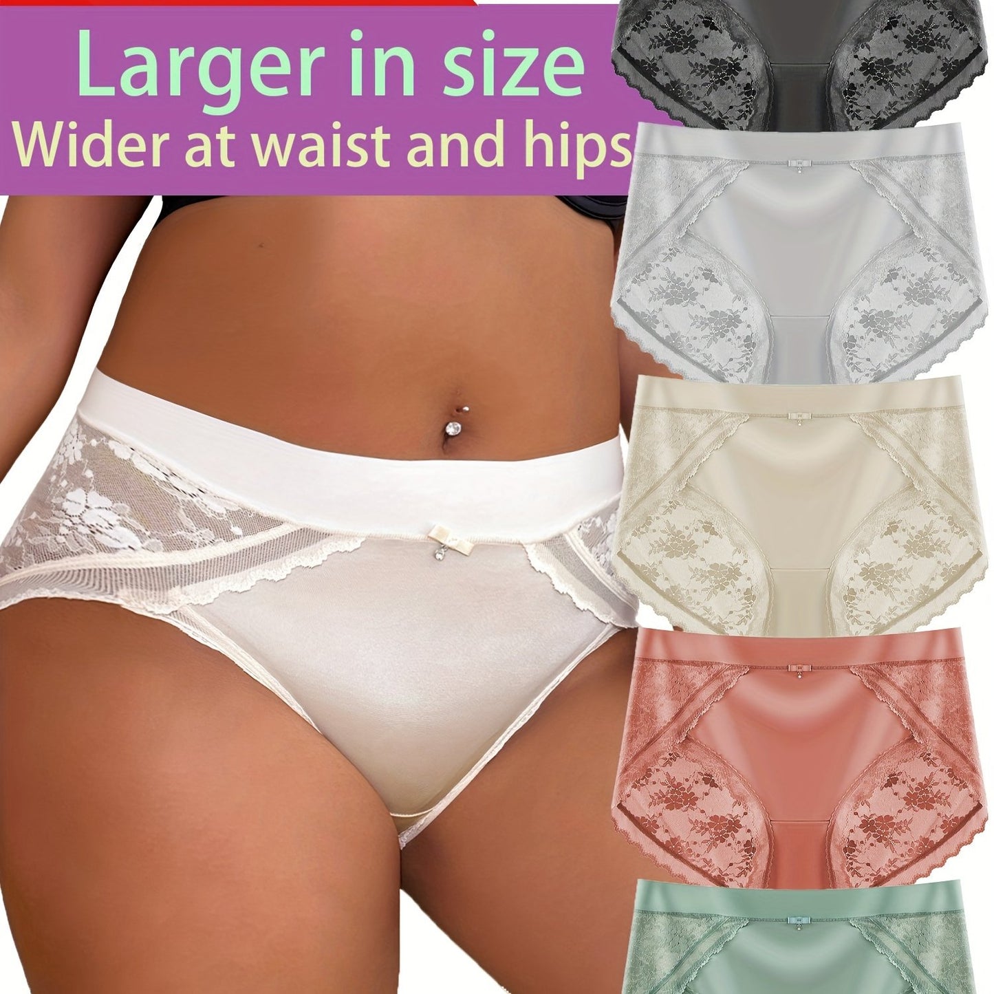 5 Pcs Lace Sexy Breathable Women's Panties, Comfortable Jacquard Lingerie for Everyday Wear